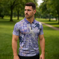 Purple Palaka Crane and Flowers Zipper Polo Shirt Japan Heritage Spirit - Polynesian Pride