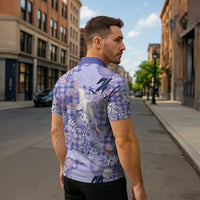 Purple Palaka Crane and Flowers Zipper Polo Shirt Japan Heritage Spirit - Polynesian Pride