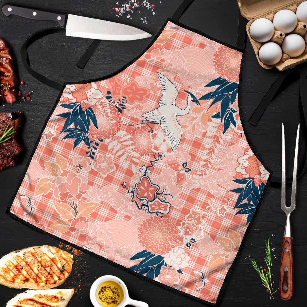 Red Palaka Crane and Flowers Apron Japan Heritage Spirit - Polynesian Pride