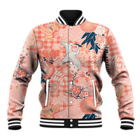 Red Palaka Crane and Flowers Baseball Jacket Japan Heritage Spirit - Polynesian Pride