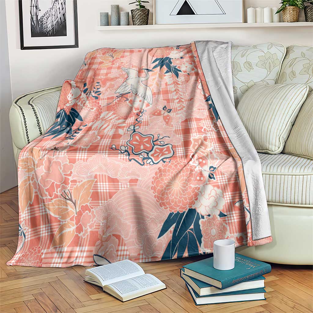 Red Palaka Crane and Flowers Blanket Japan Heritage Spirit - Polynesian Pride