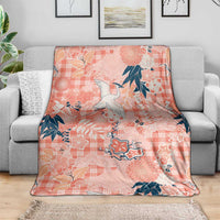 Red Palaka Crane and Flowers Blanket Japan Heritage Spirit - Polynesian Pride