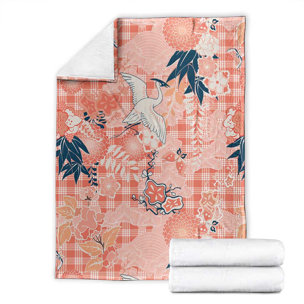 Red Palaka Crane and Flowers Blanket Japan Heritage Spirit - Polynesian Pride