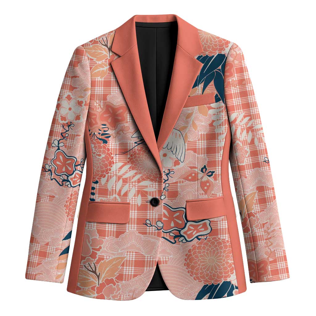 Red Palaka Crane and Flowers Blazer Japan Heritage Spirit - Polynesian Pride