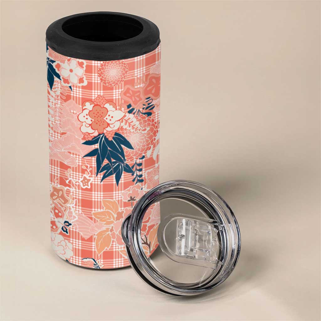 Red Palaka Crane and Flowers 4 in 1 Can Cooler Tumbler Japan Heritage Spirit - Polynesian Pride