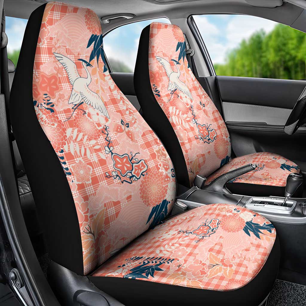 Red Palaka Crane and Flowers Car Seat Cover Japan Heritage Spirit - Polynesian Pride