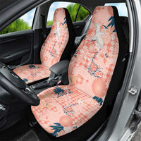 Red Palaka Crane and Flowers Car Seat Cover Japan Heritage Spirit - Polynesian Pride