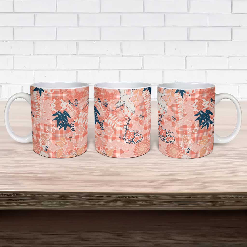 Red Palaka Crane and Flowers Ceramic Mug Japan Heritage Spirit - Polynesian Pride