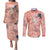 Red Palaka Crane and Flowers Couples Matching Puletasi and Long Sleeve Button Shirt Japan Heritage Spirit - Polynesian Pride