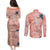 Red Palaka Crane and Flowers Couples Matching Puletasi and Long Sleeve Button Shirt Japan Heritage Spirit - Polynesian Pride