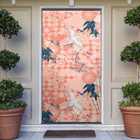 Red Palaka Crane and Flowers Door Cover Japan Heritage Spirit - Polynesian Pride