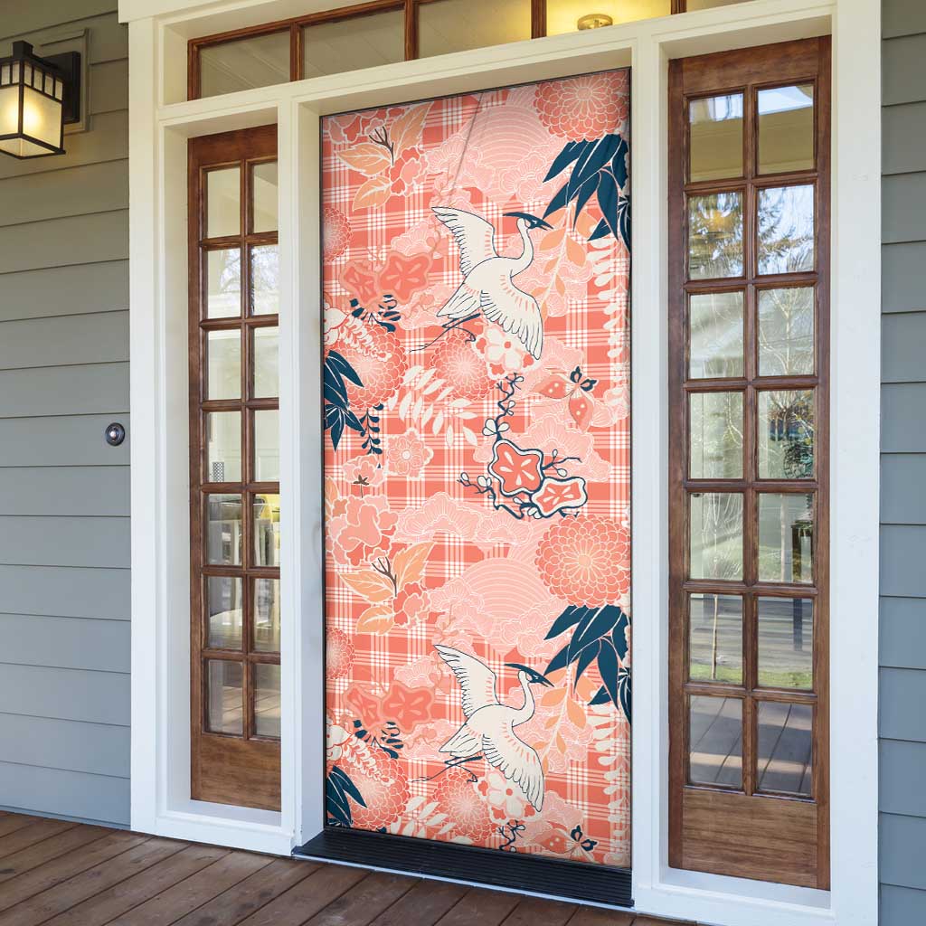 Red Palaka Crane and Flowers Door Cover Japan Heritage Spirit - Polynesian Pride