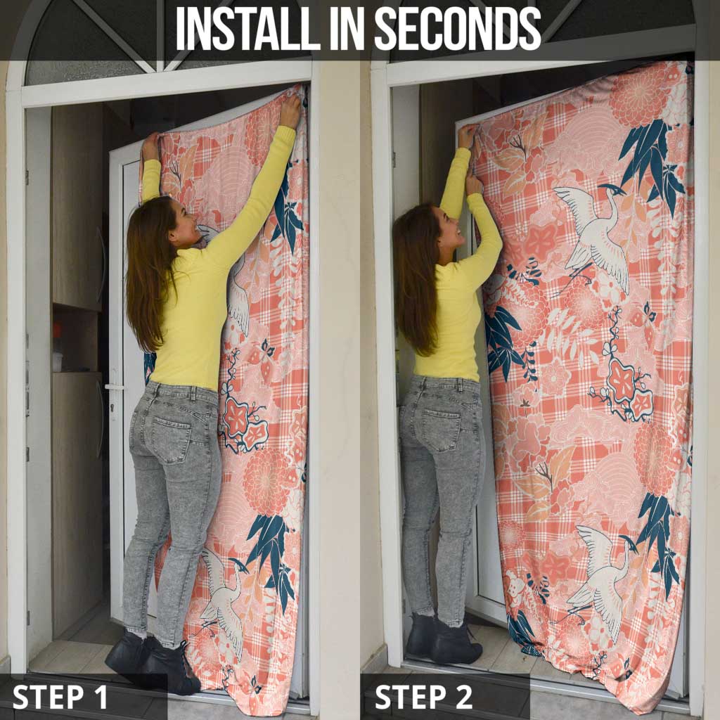 Red Palaka Crane and Flowers Door Cover Japan Heritage Spirit - Polynesian Pride