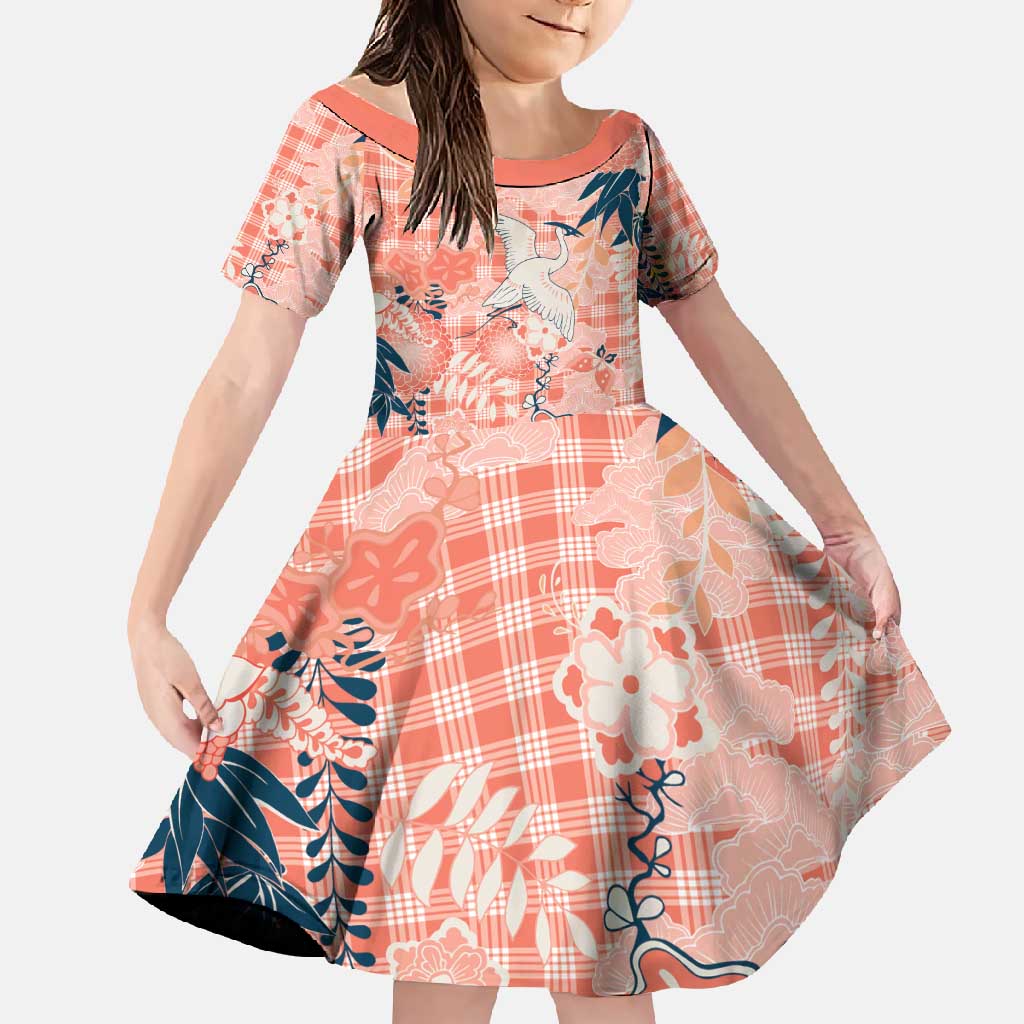 Red Palaka Crane and Flowers Family Matching Mermaid Dress and Hawaiian Shirt Japan Heritage Spirit - Polynesian Pride