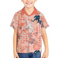 Red Palaka Crane and Flowers Family Matching Short Sleeve Bodycon Dress and Hawaiian Shirt Japan Heritage Spirit - Polynesian Pride