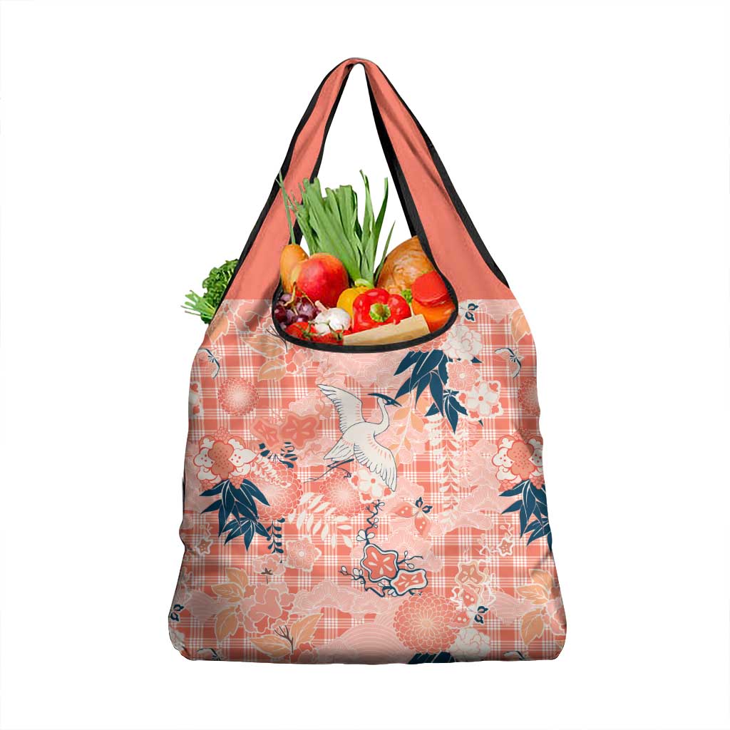 Red Palaka Crane and Flowers Grocery Bag Japan Heritage Spirit LT9 1-pack One Size Red - Polynesian Pride