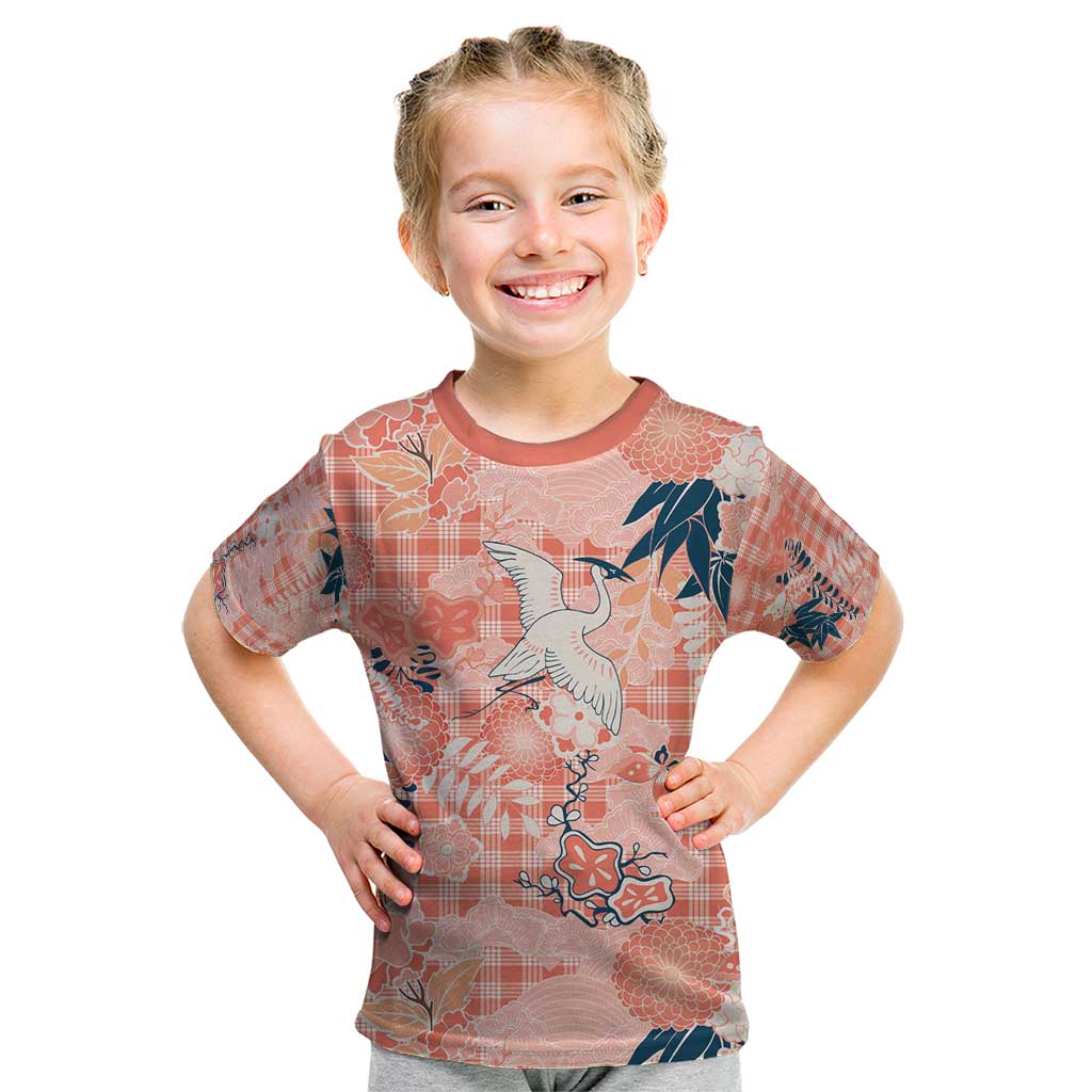 Red Palaka Crane and Flowers Kid T Shirt Japan Heritage Spirit - Polynesian Pride