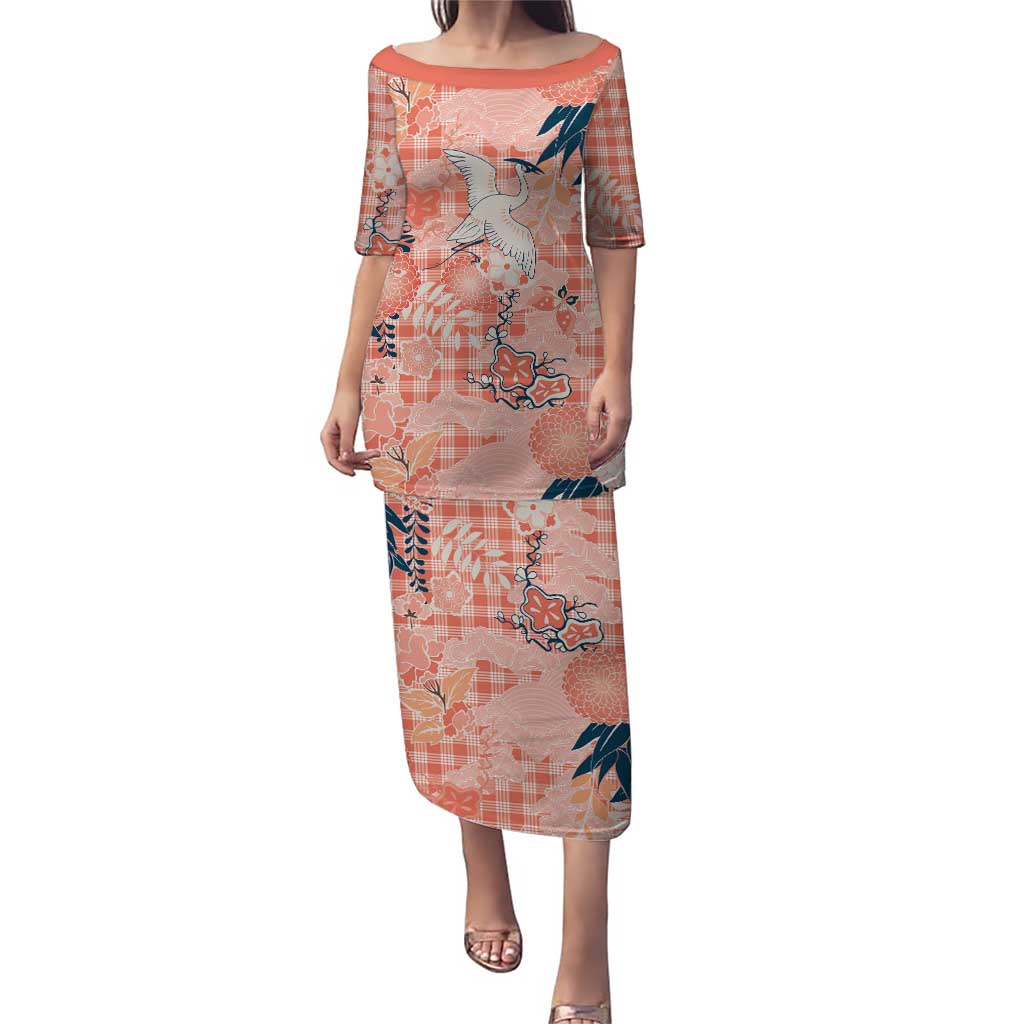 Red Palaka Crane and Flowers Puletasi Japan Heritage Spirit - Polynesian Pride