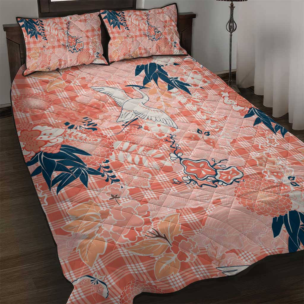 Red Palaka Crane and Flowers Quilt Bed Set Japan Heritage Spirit LT9 Red - Polynesian Pride