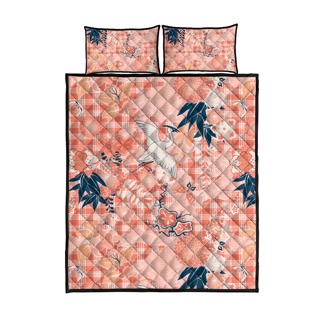 Red Palaka Crane and Flowers Quilt Bed Set Japan Heritage Spirit - Polynesian Pride