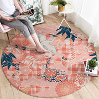 Red Palaka Crane and Flowers Round Carpet Japan Heritage Spirit - Polynesian Pride