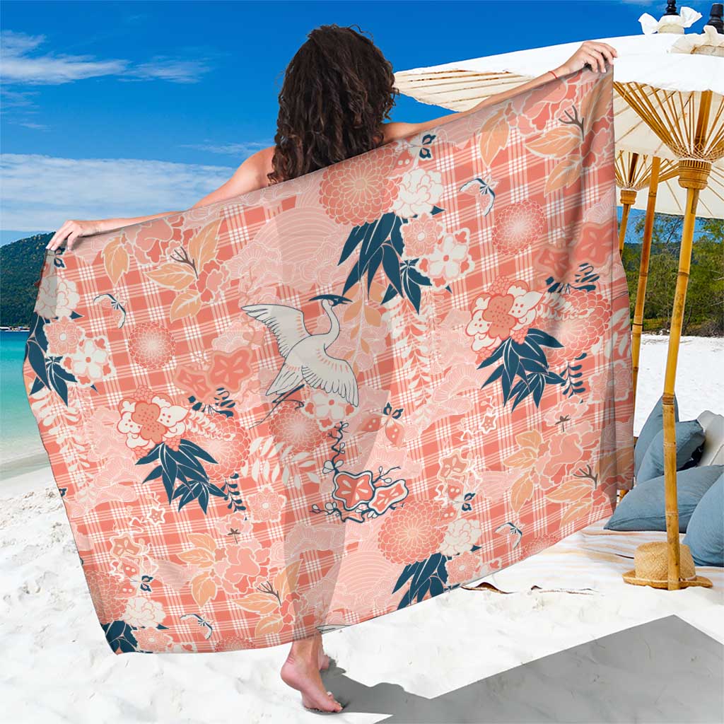 Red Palaka Crane and Flowers Sarong Japan Heritage Spirit LT9 One Size 44 x 66 inches Red - Polynesian Pride