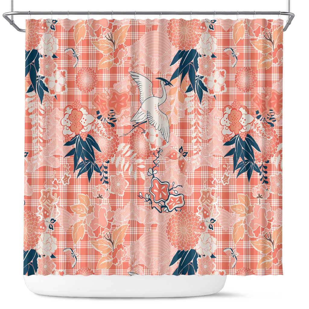 Red Palaka Crane and Flowers Shower Curtain Japan Heritage Spirit LT9 Red - Polynesian Pride
