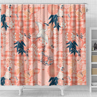 Red Palaka Crane and Flowers Shower Curtain Japan Heritage Spirit - Polynesian Pride