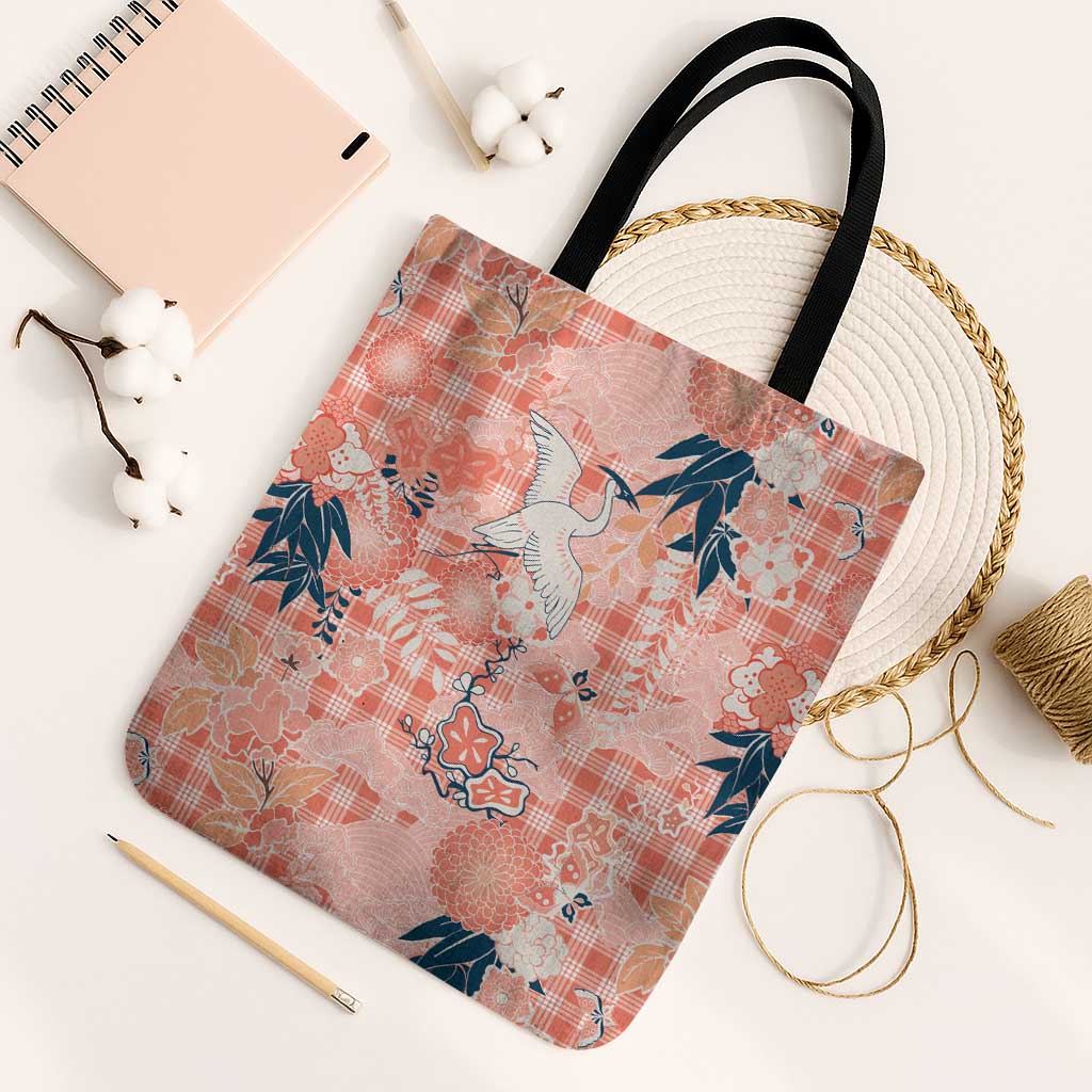 Red Palaka Crane and Flowers Tote Bag Japan Heritage Spirit LT9 Black Strap One Size Red - Polynesian Pride