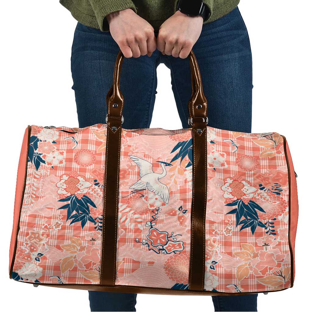 Red Palaka Crane and Flowers Travel Bag Japan Heritage Spirit LT9 Red - Polynesian Pride