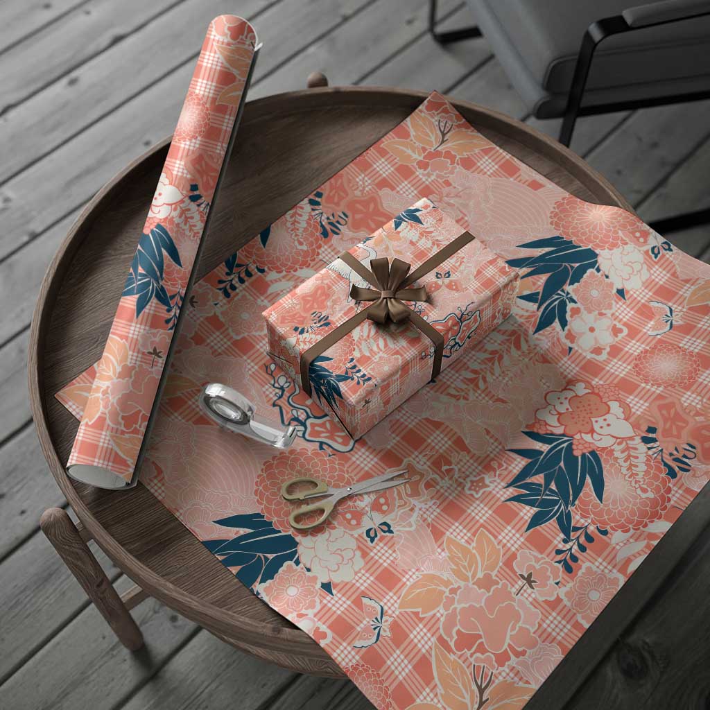 Red Palaka Crane and Flowers Wrapping Paper Japan Heritage Spirit - Polynesian Pride
