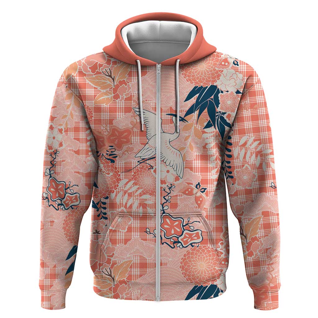 Red Palaka Crane and Flowers Zip Hoodie Japan Heritage Spirit LT9 Zip Hoodie Red - Polynesian Pride
