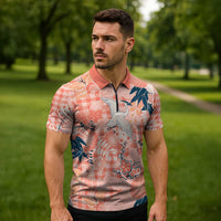 Red Palaka Crane and Flowers Zipper Polo Shirt Japan Heritage Spirit - Polynesian Pride