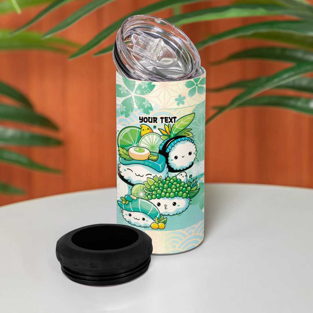 Personalized Japanese Kawaii Sushi 4 in 1 Can Cooler Tumbler Green Wagara Palaka This Is How I Roll