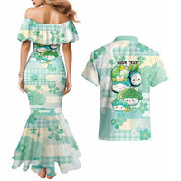 Personalized Japanese Kawaii Sushi Couples Matching Mermaid Dress and Hawaiian Shirt Green Wagara Palaka This Is How I Roll