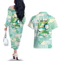 Personalized Japanese Kawaii Sushi Couples Matching Off The Shoulder Long Sleeve Dress and Hawaiian Shirt Green Wagara Palaka This Is How I Roll