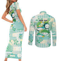 Personalized Japanese Kawaii Sushi Couples Matching Short Sleeve Bodycon Dress and Long Sleeve Button Shirt Green Wagara Palaka This Is How I Roll