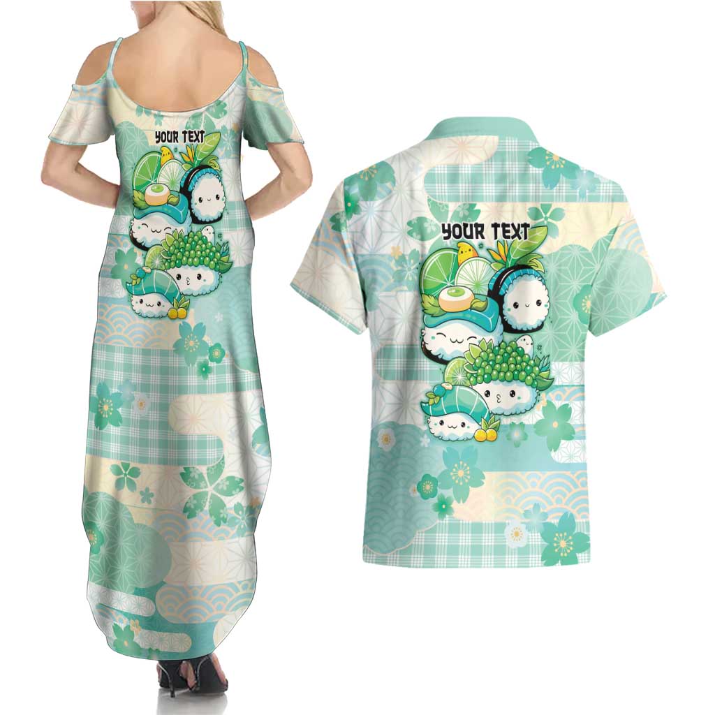 Personalized Japanese Kawaii Sushi Couples Matching Summer Maxi Dress and Hawaiian Shirt Green Wagara Palaka This Is How I Roll