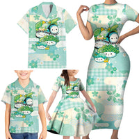 Personalized Japanese Kawaii Sushi Family Matching Short Sleeve Bodycon Dress and Hawaiian Shirt Green Wagara Palaka This Is How I Roll