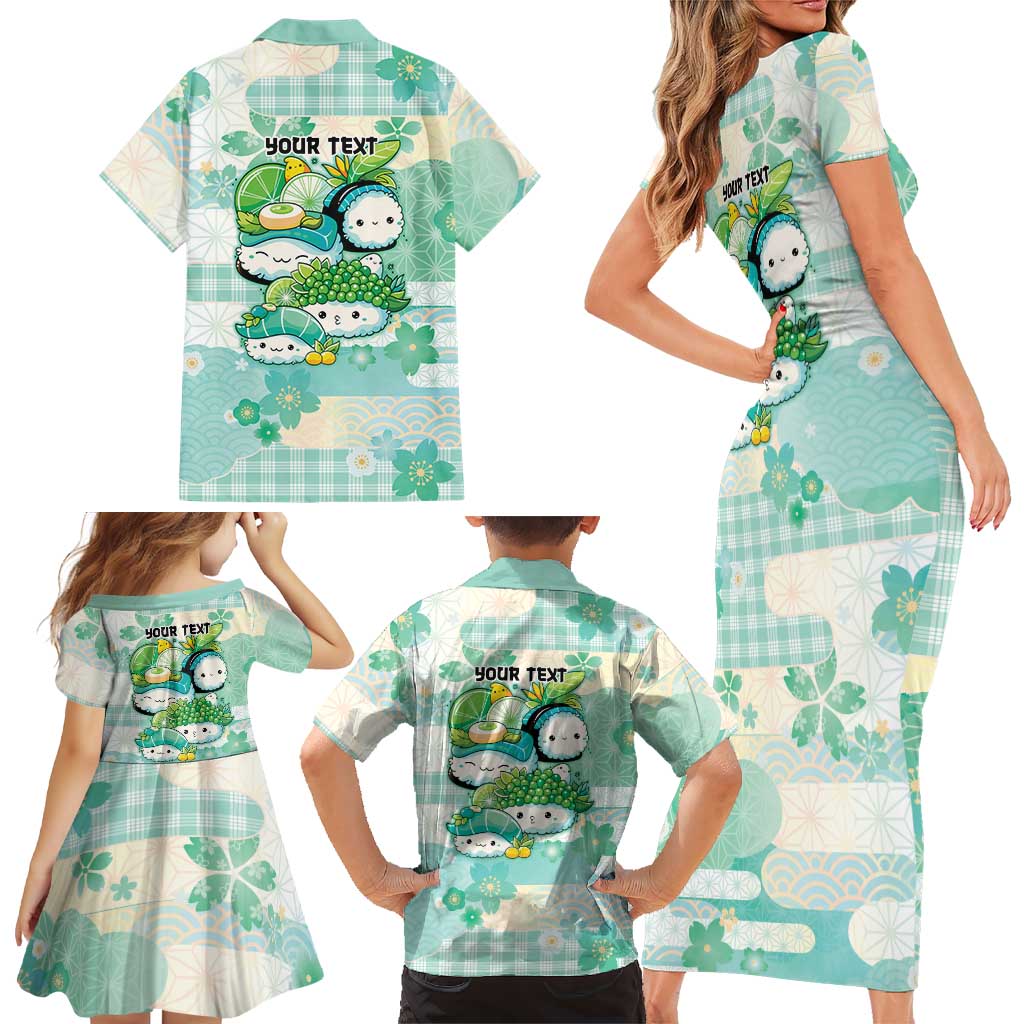 Personalized Japanese Kawaii Sushi Family Matching Short Sleeve Bodycon Dress and Hawaiian Shirt Green Wagara Palaka This Is How I Roll