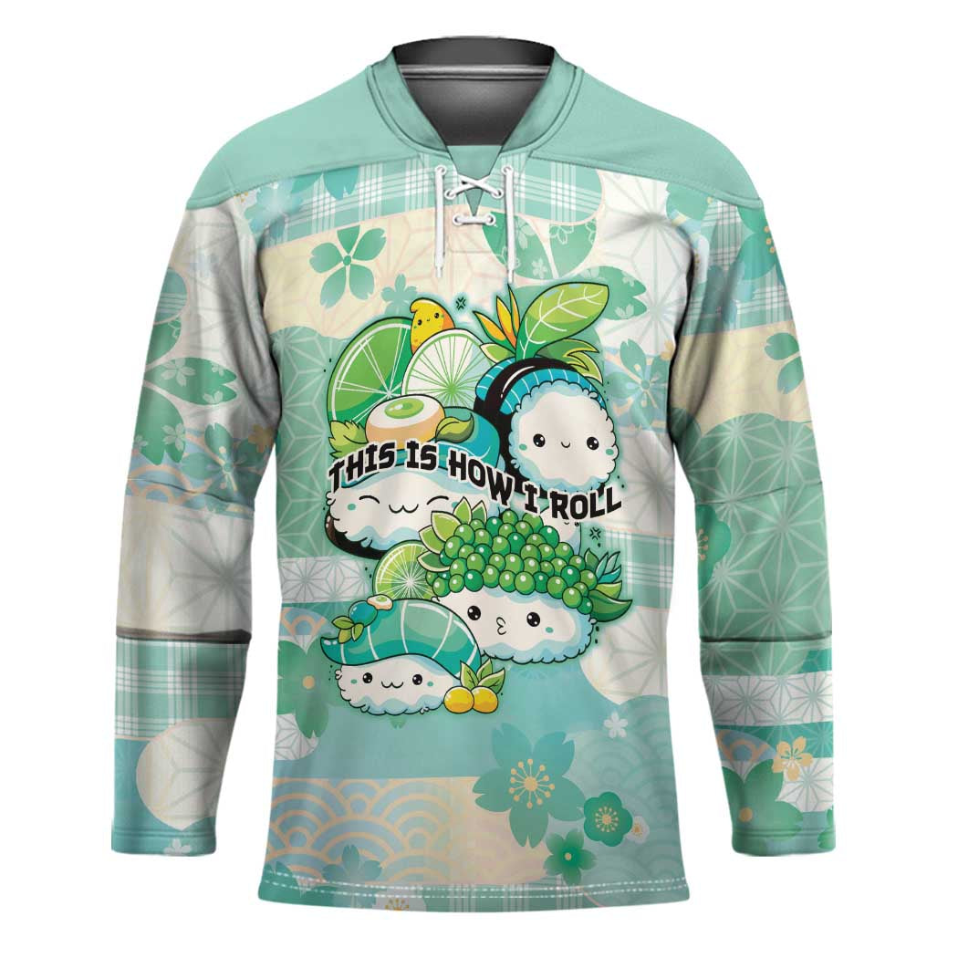Personalized Japanese Kawaii Sushi Hockey Jersey Green Wagara Palaka This Is How I Roll