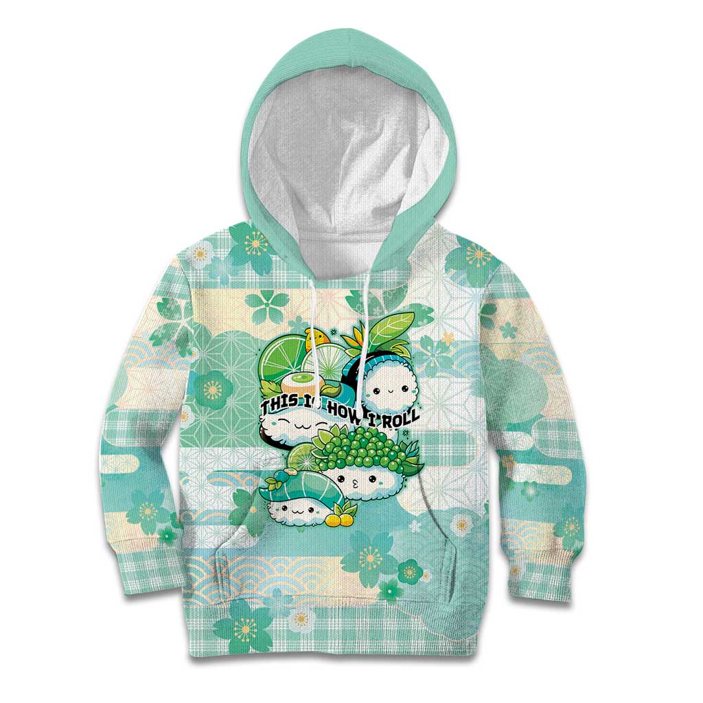 Personalized Japanese Kawaii Sushi Kid Hoodie Green Wagara Palaka This Is How I Roll