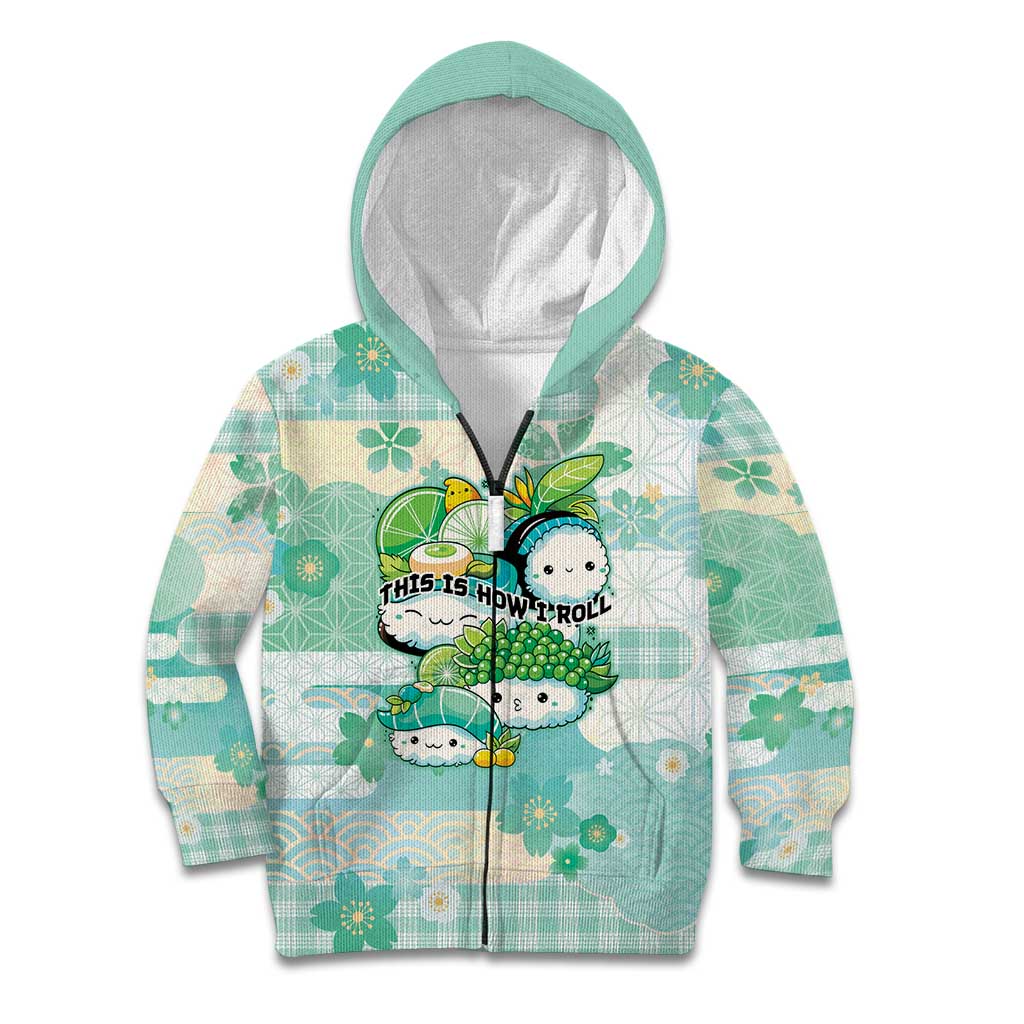 Personalized Japanese Kawaii Sushi Kid Hoodie Green Wagara Palaka This Is How I Roll