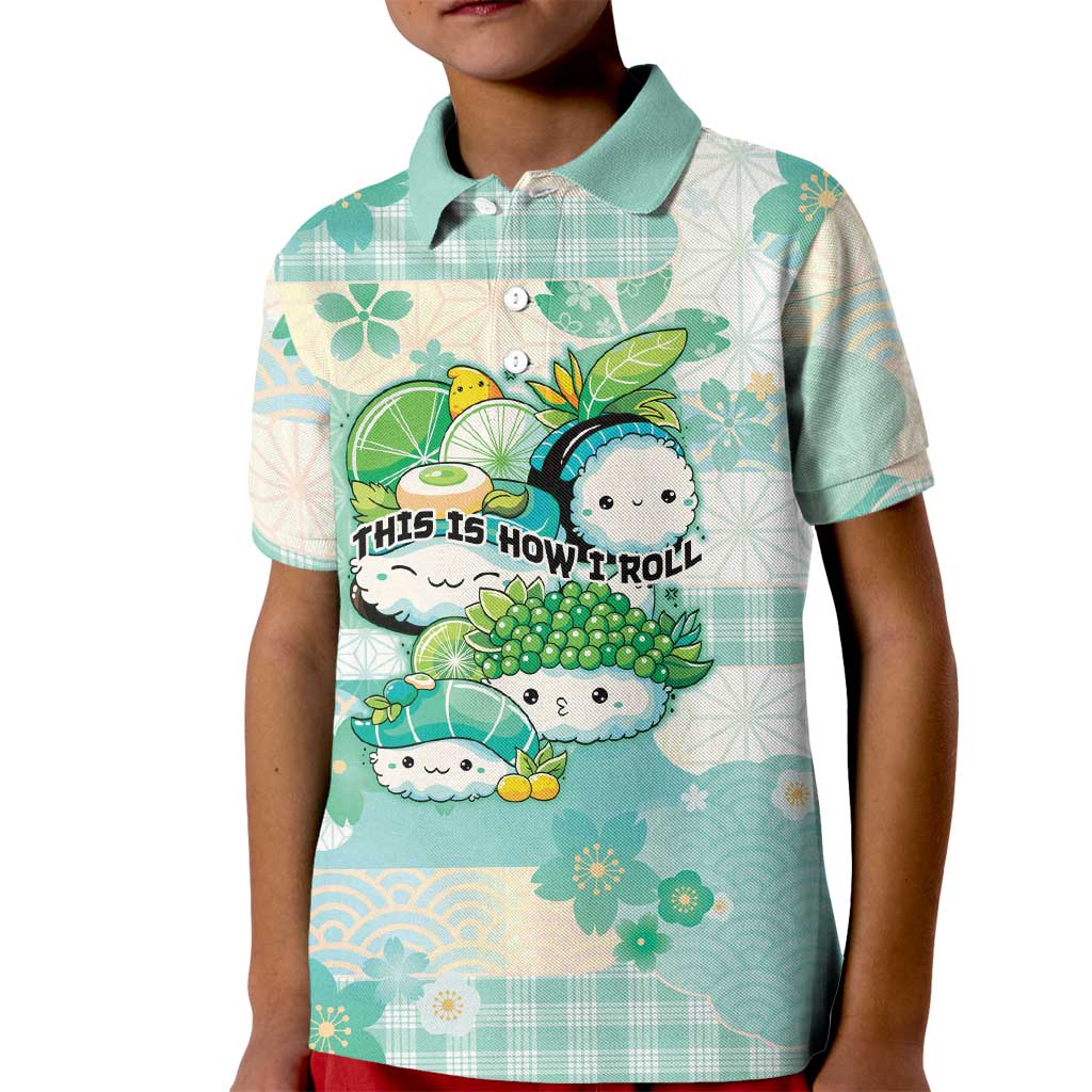Personalized Japanese Kawaii Sushi Kid Polo Shirt Green Wagara Palaka This Is How I Roll