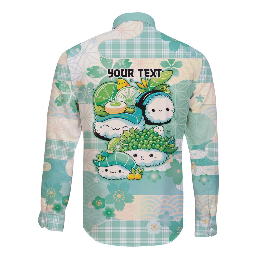 Personalized Japanese Kawaii Sushi Long Sleeve Button Shirt Green Wagara Palaka This Is How I Roll LT9 - Polynesian Pride