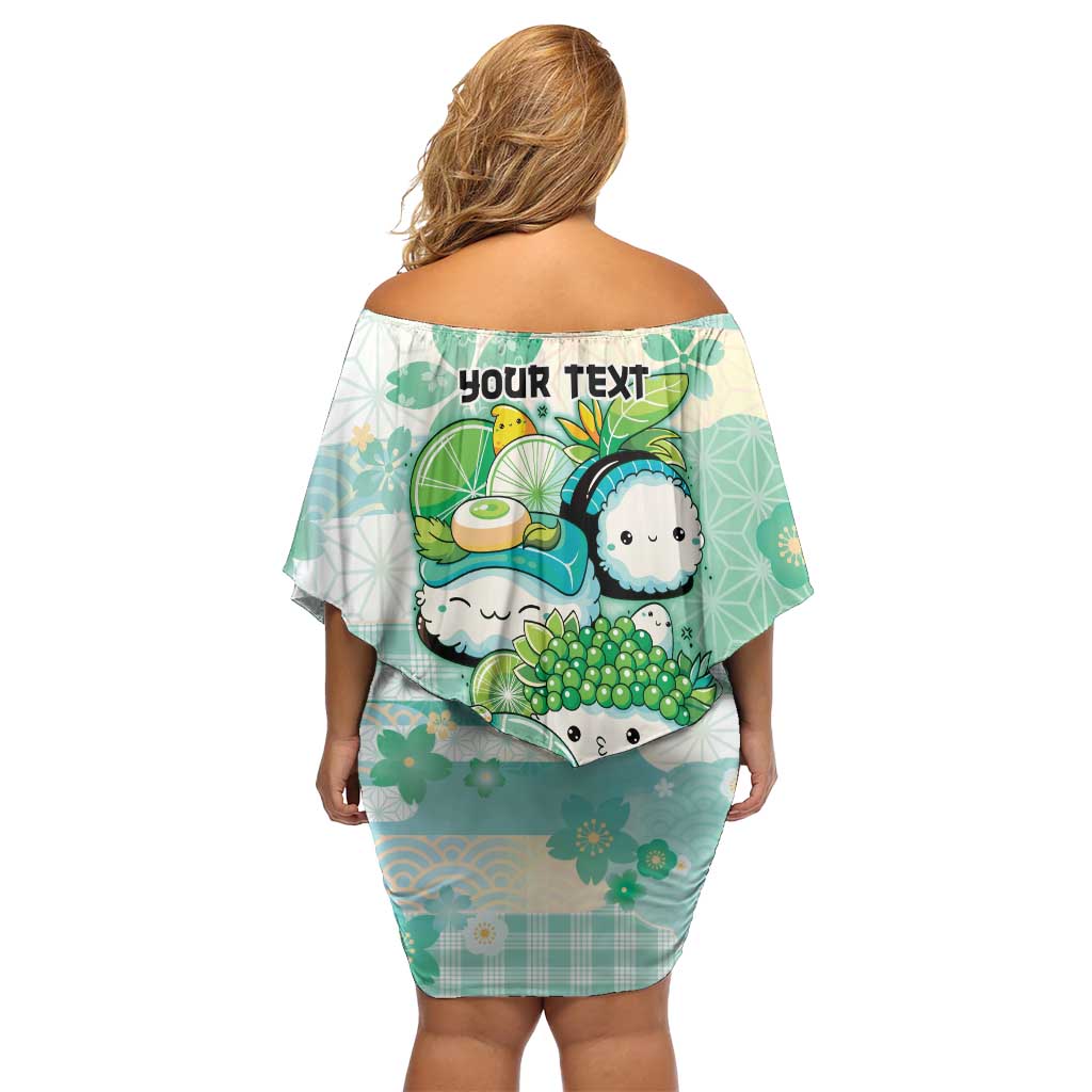 Personalized Japanese Kawaii Sushi Off Shoulder Short Dress Green Wagara Palaka This Is How I Roll LT9 - Polynesian Pride