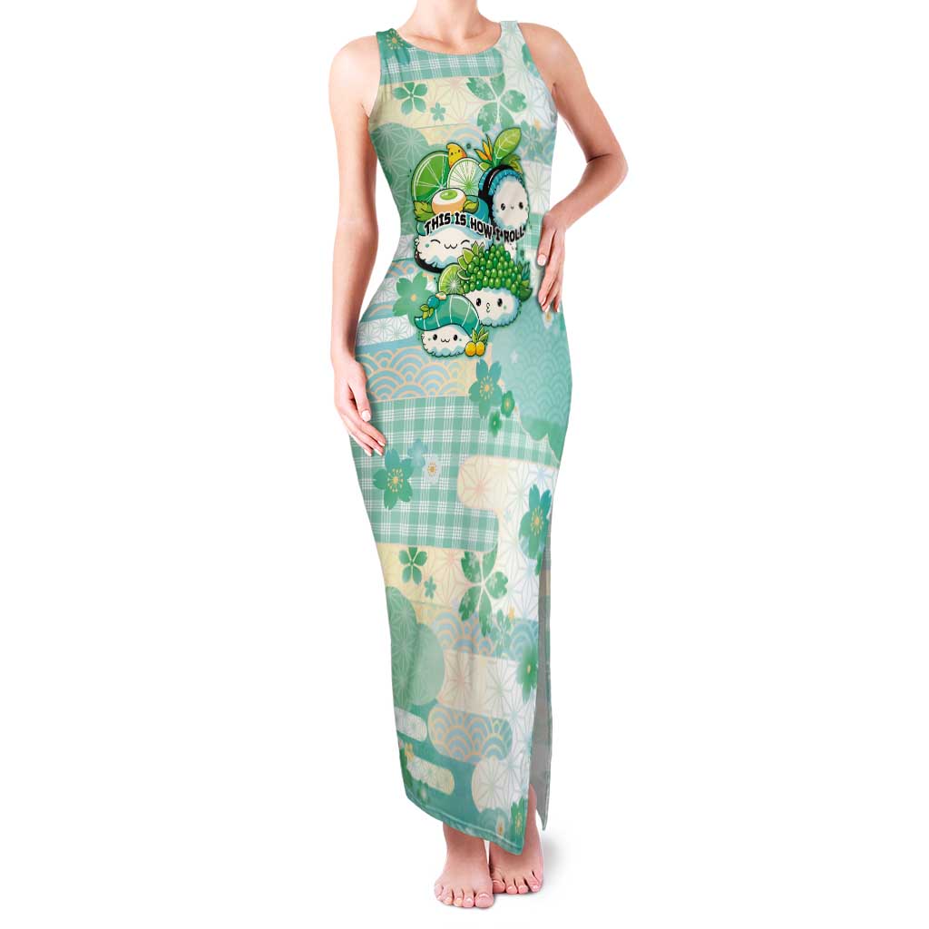 Personalized Japanese Kawaii Sushi Tank Maxi Dress Green Wagara Palaka This Is How I Roll