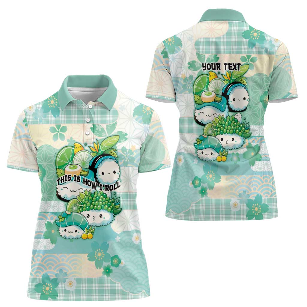 Personalized Japanese Kawaii Sushi Women Polo Shirt Green Wagara Palaka This Is How I Roll