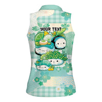 Personalized Japanese Kawaii Sushi Women Sleeveless Polo Shirt Green Wagara Palaka This Is How I Roll