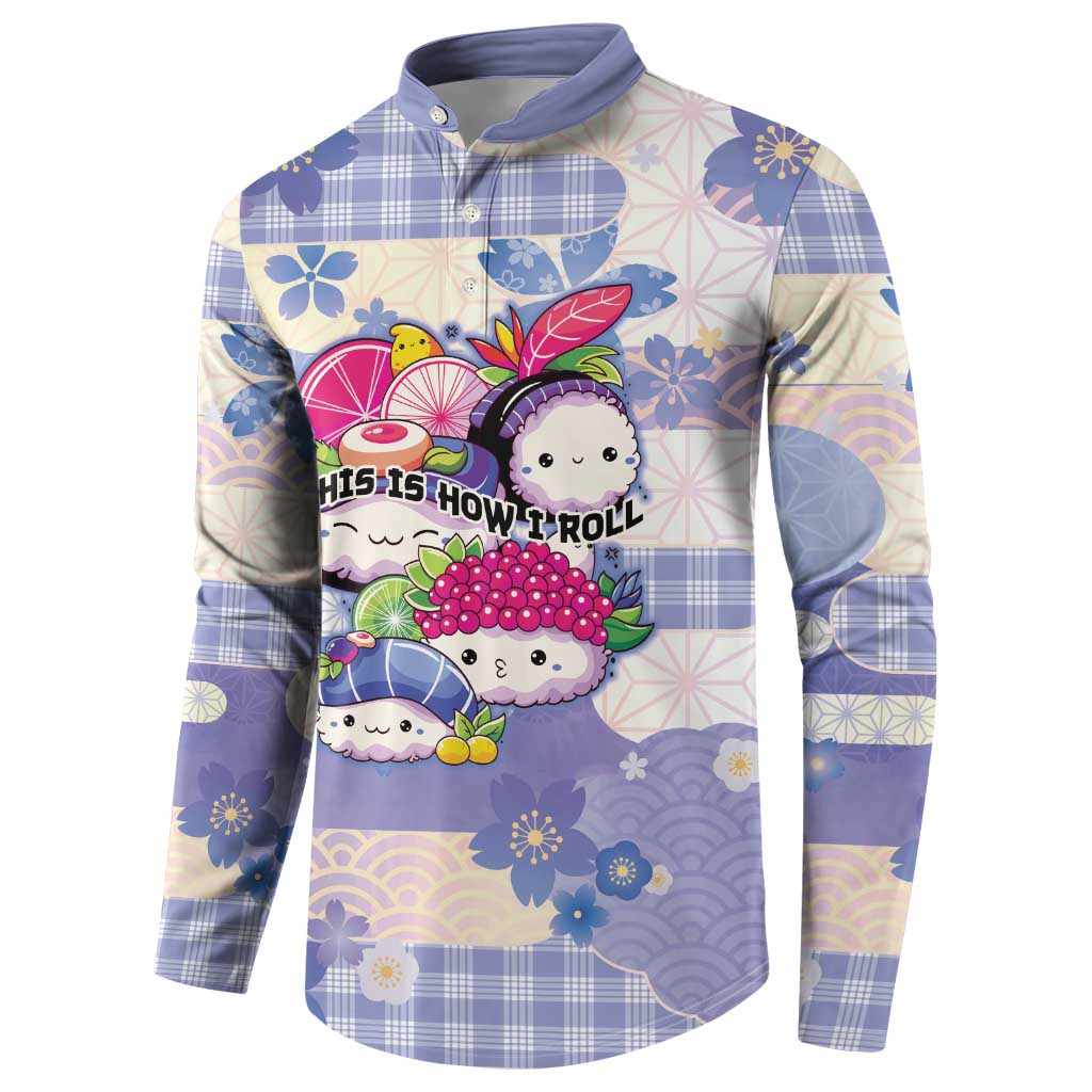 Personalized Japanese Kawaii Sushi Button Sweatshirt Blue Wagara Palaka This Is How I Roll